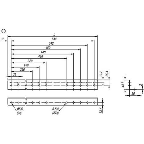 Montagewinkel Stahl verzinkt, Länge 575 mm, Form D, 1 Paar