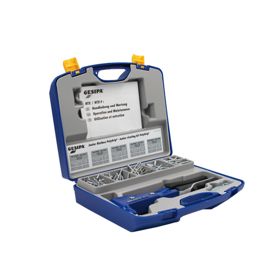 GESIPA Junior-Box mit PolyGrip-Blindnieten – Handnietzange NTX inkl. 5 Nietabmessungen