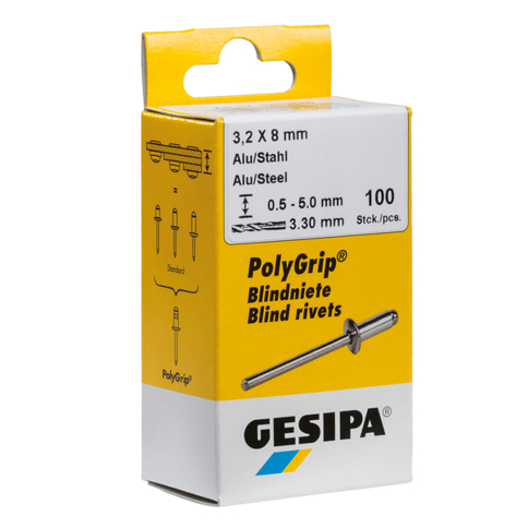 GESIPA PolyGrip Mini-Pack Blindniet A2-Edelstahl 3,2 x 8 mm mit Flachrundkopf