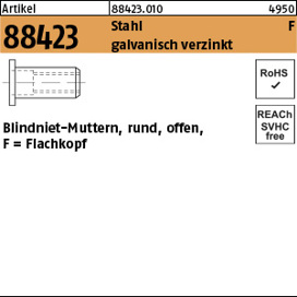 Blindniet-Mutter M4 Stahl verzinkt, Flachkopf, rund, offen (500 Stück) – ART 88423