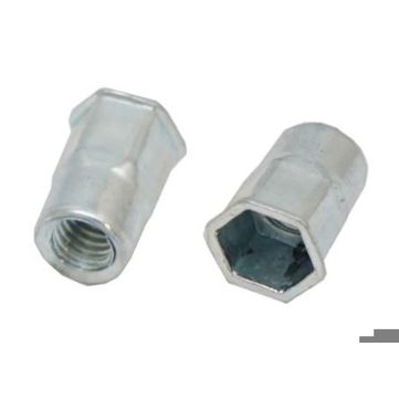 RS PRO Blindnietmutter Stahl verzinkt, glatt, Sechskant, reduzierter Kopf, offenes Ende, für Materialstärken 0,5–2 mm