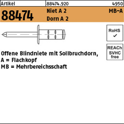 Mehrbereichsblindniete A2/A2 Flachkopf 4 x 13 mm – 500 Stück (Art. 88474, FLAKO)