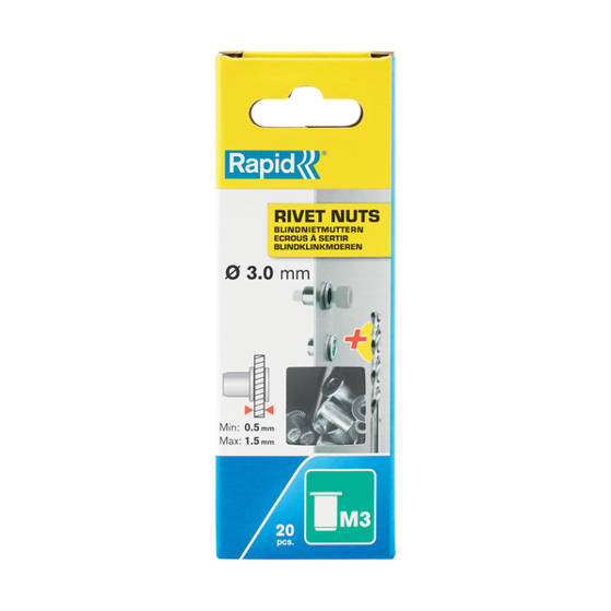 Rapid 5000670 Einnietmutter M3, Stahl verchromt, 3 mm, für RP110