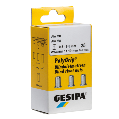 GESIPA PolyGrip Blindnietmuttern Edelstahl A2 M6 x 9 x 18 mm, Mini-Pack