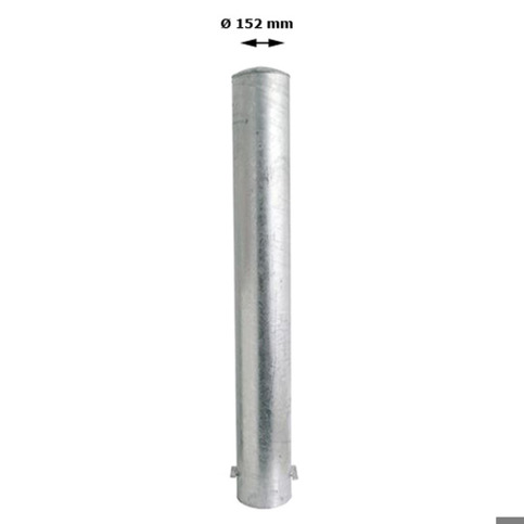Rammschutzpoller Bollard Ø152 mm, 1000 mm, weiß mit 3 roten Reflexstreifen, zum Aufdübeln mit Bodenplatte 220x220 mm, Stahlkappe mit Betonanker