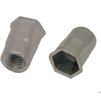 RS PRO Blindnietmutter Edelstahl A2 mit reduziertem Kopf, Sechskant, offenes Ende, Bohrloch-Ø 11 mm, Klemmbereich 1–3,5 mm