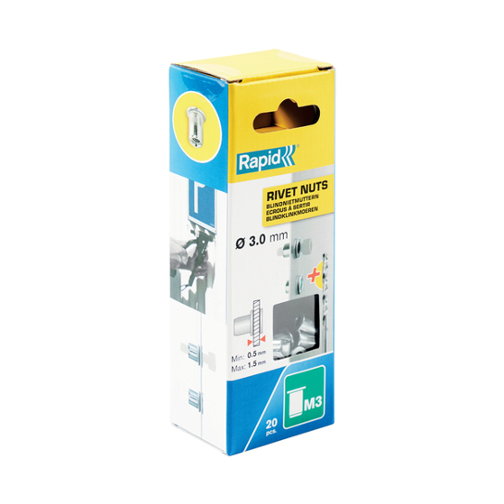Rapid 5000670 Einnietmutter M3, Stahl verchromt, 3 mm, für RP110
