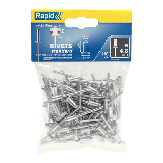 Rapid 5000380 Blindnieten 4,8 x 10 mm – Aluminium/Stahl, Edelstahl-Optik, für RP10, RP40, RP60, RP100