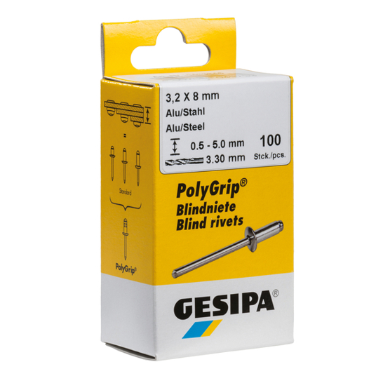 GESIPA PolyGrip Mini-Pack Blindniete Alu/Niro 4 x 10 mit Flachrundkopf