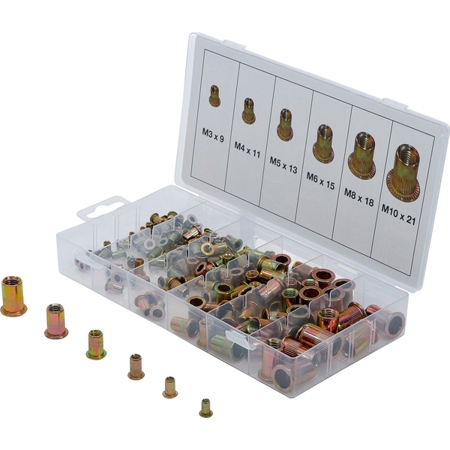 BGS 14126 Nietmuttern-Sortiment 150-teilig M3–M10 Stahl verzinkt in Universalbox