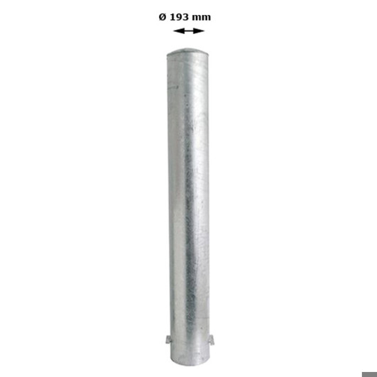 Rammschutzpoller Bollard Ø193 mm, 1000 mm, weiß mit 3 roten Reflexstreifen, Bodenplatte 360x360 mm zum Aufdübeln, Stahlkappe, feuerverzinkt