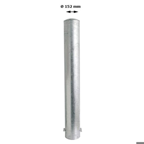 Rammschutzpoller Bollard Ø152 mm zum Aufdübeln, Bodenplatte 220x220 mm, 1000 mm, Stahlkappe mit Betonanker, 2 Ösen 180°, verzinkt