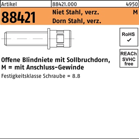 GESIPA Blindnietschraube R 88421 mit Gewinde M6, 13/9 x 15,5, Stahl verzinkt, 150 Stück