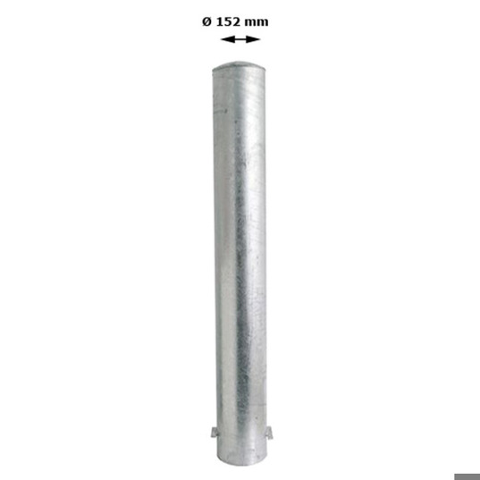 Rammschutzpoller Bollard Ø152 mm, 1200 mm, zum Einbetonieren, feuerverzinkt, signalgelb RAL 1003 mit 3 schwarzen Streifen, Stahlkappe, 1 Öse