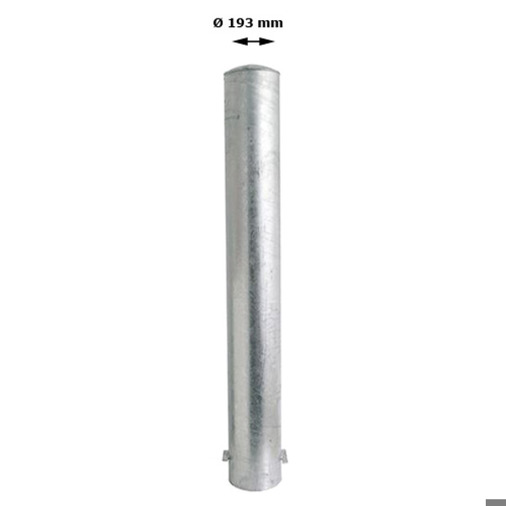 Rammschutzpoller Bollard Ø193 mm, 1000 mm, feuerverzinkt, zum Aufdübeln mit Bodenplatte 360x360 mm, Stahlkappe mit Betonanker, 2 Ösen 180°