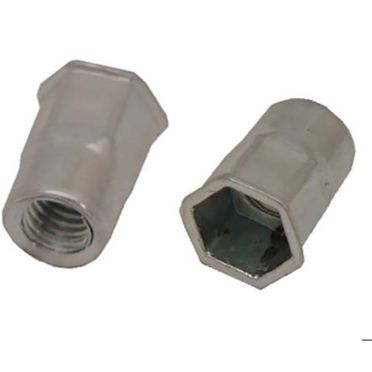 RS PRO Blindnietmutter Edelstahl A2, Sechskant, reduzierter Kopf, offenes Ende, glatt, Bohrung 9 mm, Klemmbereich 1–3 mm