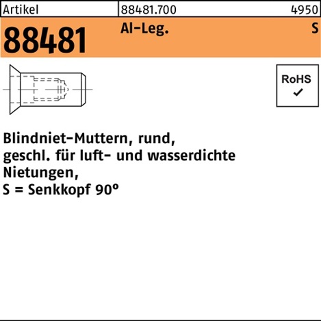Blindnietmutter M6 SEKO, rund, geschlossen, Aluminium, 500 Stück (R 88481)
