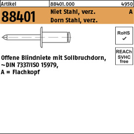 FLAKO Blindniete Flachkopf A 5 x 30 mm, Stahl verzinkt, 100 Stück (ART 88401)