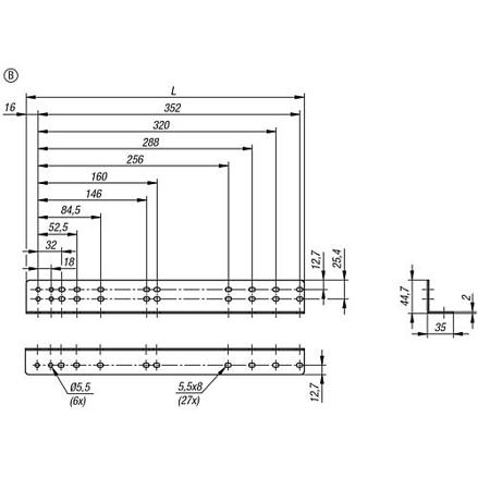 Montagewinkel Stahl verzinkt, L=374 mm, Form B, 1 Paar