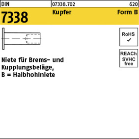 DIN 7338 Halbhohlniete Form B aus Kupfer, 6 x 15 mm, 100 Stück