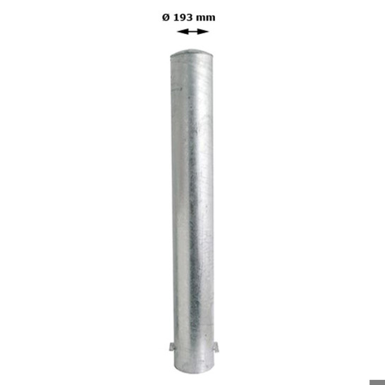 Rammschutzpoller Bollard Ø 193 mm, 1200 mm, zum Einbetonieren, Stahl feuerverzinkt, mit Stahlkappe und 2 Ösen, signalgelb (RAL 1003) mit 3 schwarzen Streifen